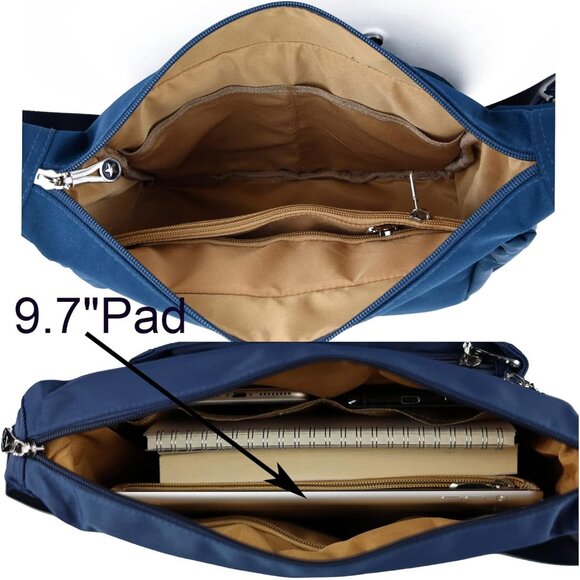 Women’s Nylon Crossbody Bag Casual Travel Daypack with Multiple Zippers - Picture 6 of 6